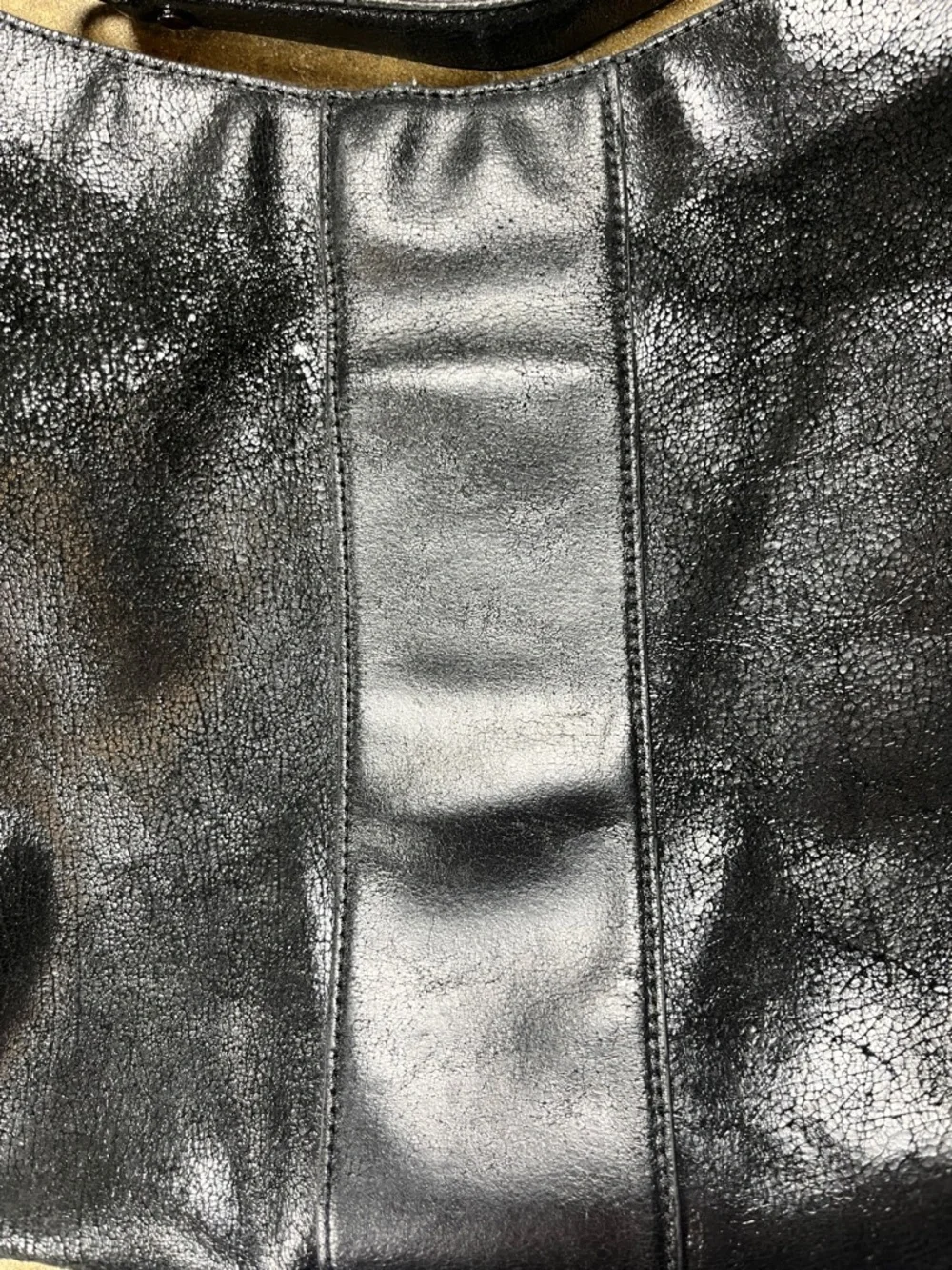 Tory Burch Cracked Leather Hobo Shoulder Bag with Gunmetal Hardware